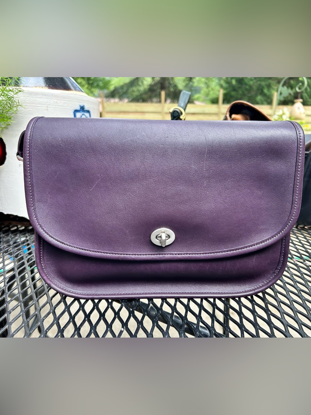 Coach City Bag-Purple Leather Turn-Lock Shoulder Bag